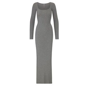 NEW Skims Soft Lounge Long Sleeve Dress in Heather Gray Women's Size XXS